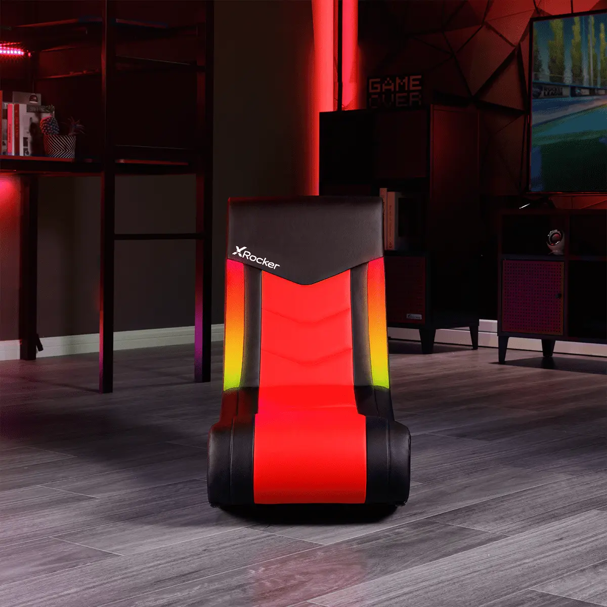 Solo Floor Rocker Gaming Chair with RGB Lighting, Red