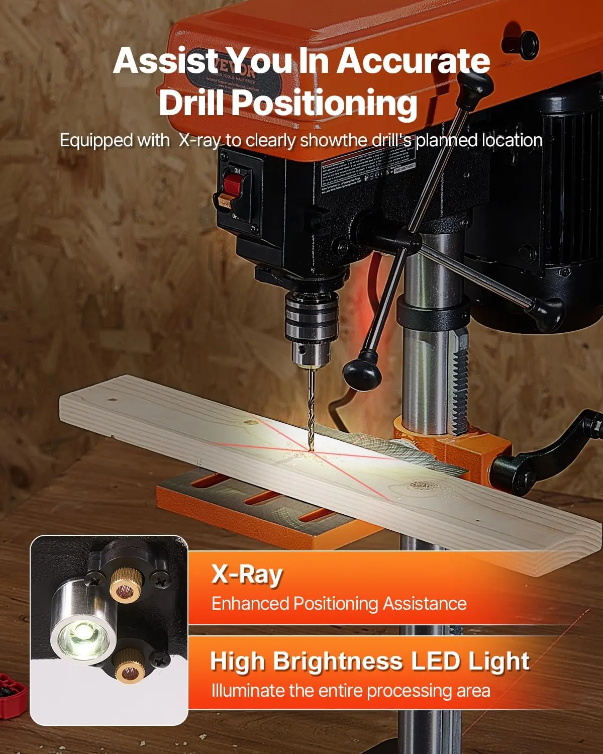10 in Benchtop Drill Press, 6.2A Induction Motor, Tabletop Drilling Machine with 610/940 / 1500/2150 / 2800 RPM Adjustable Speed