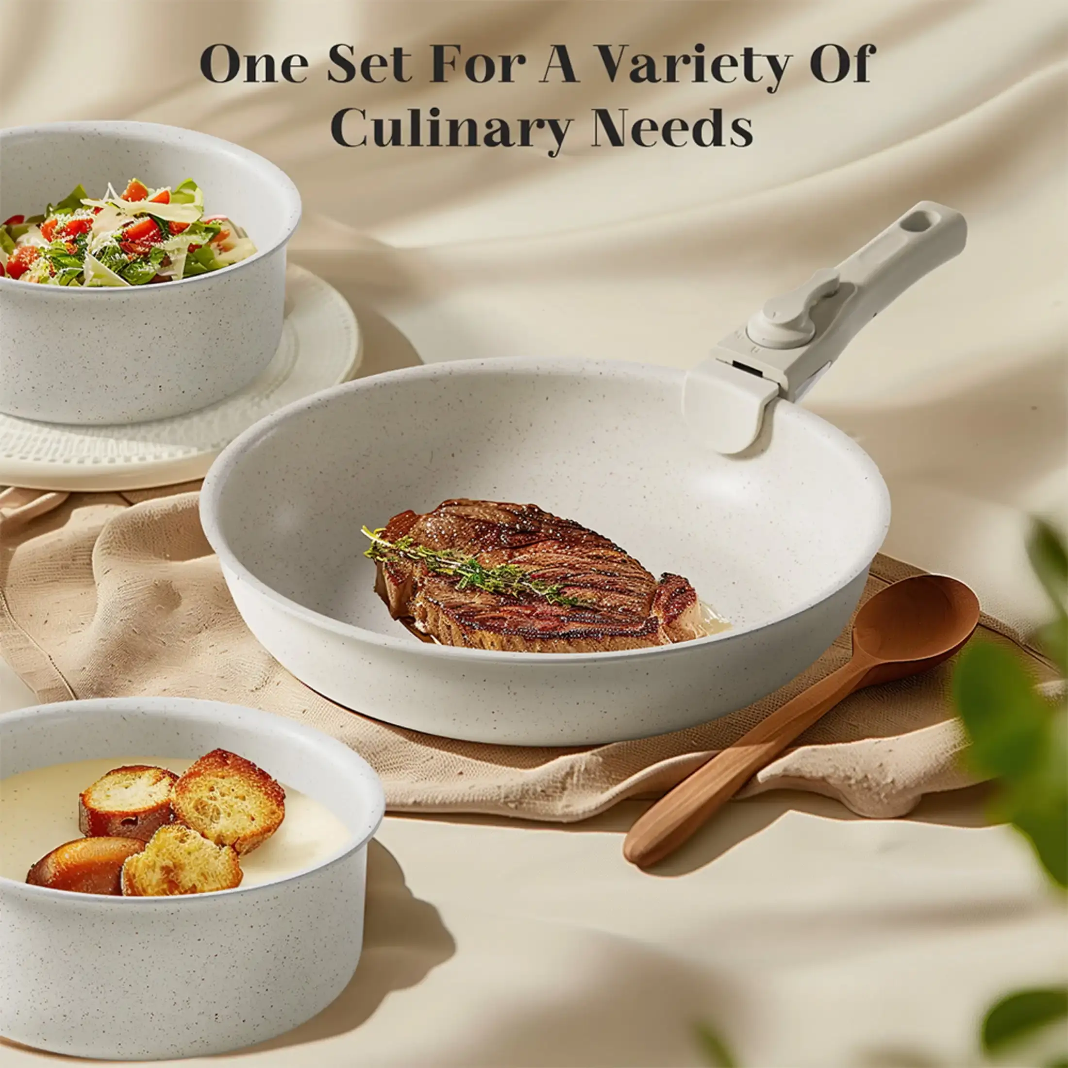 12pcs Non-Stick Cookware Set, Pots and Pans Set with Detachable Handle for Kitchen