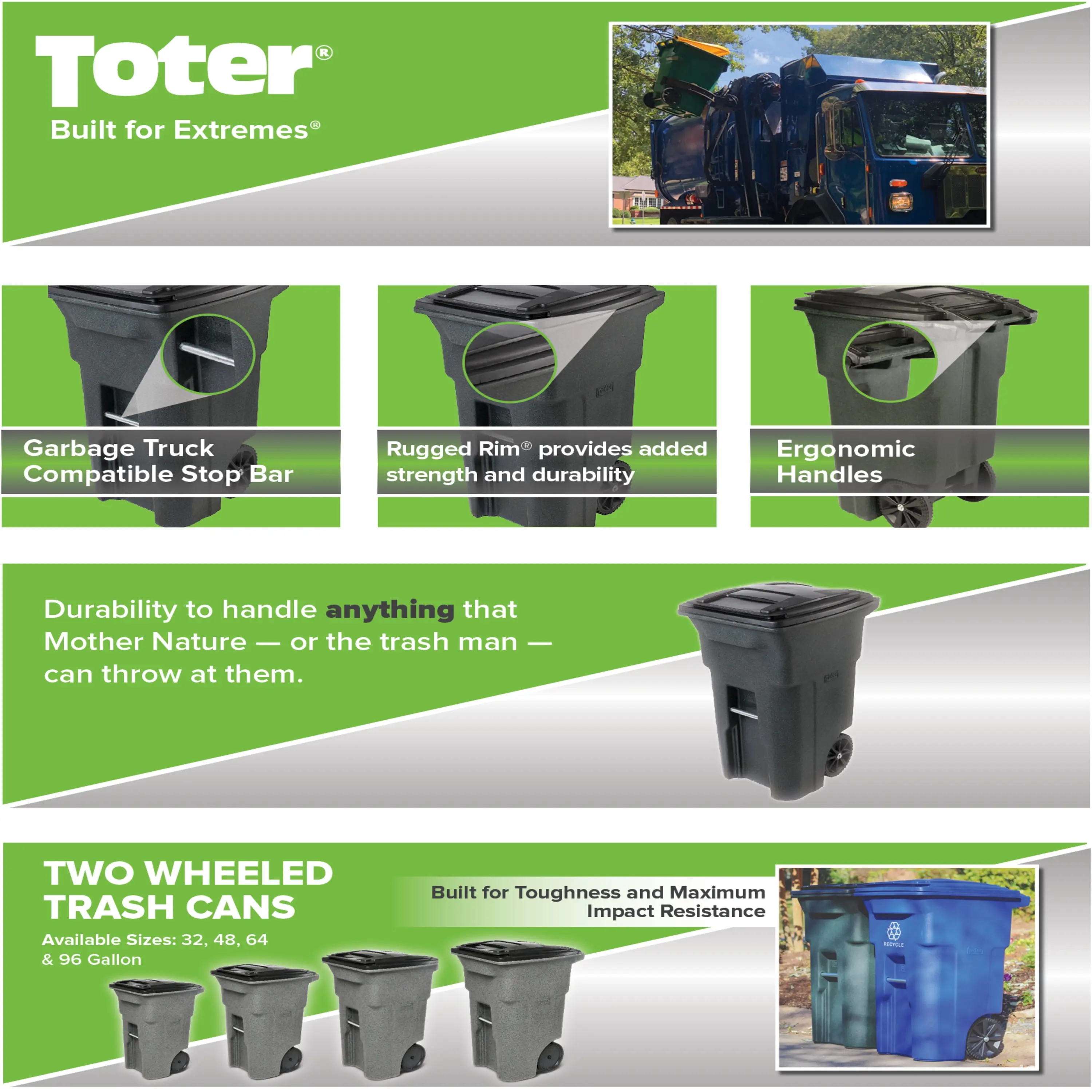 64 gallon black garbage can with wheels and lid