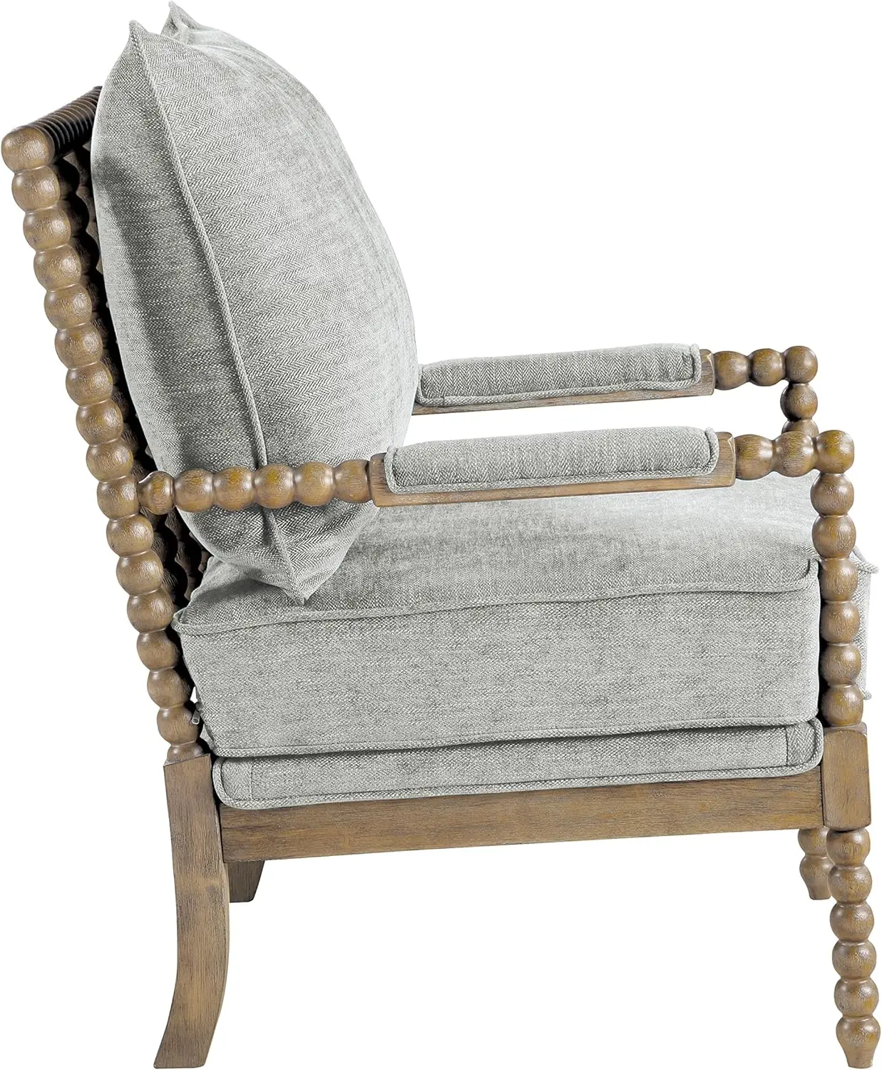 Fletcher Spindle Accent Chair with Rustic Brown Finish, Smoke Grey Upholstery