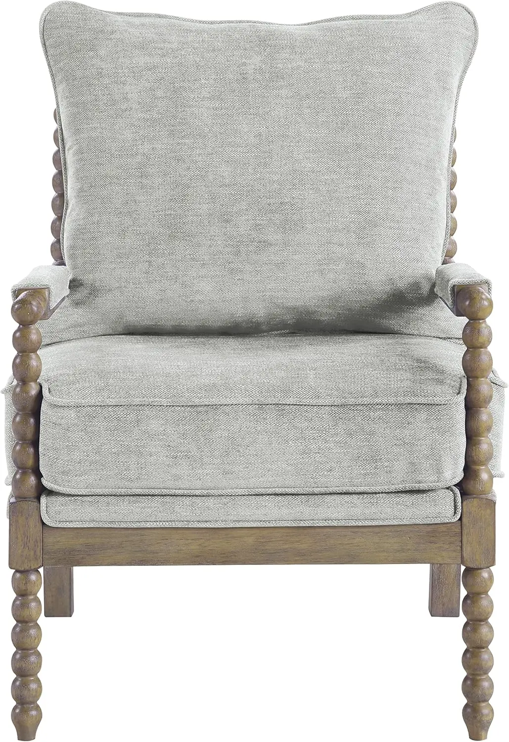 Fletcher Spindle Accent Chair with Rustic Brown Finish, Smoke Grey Upholstery