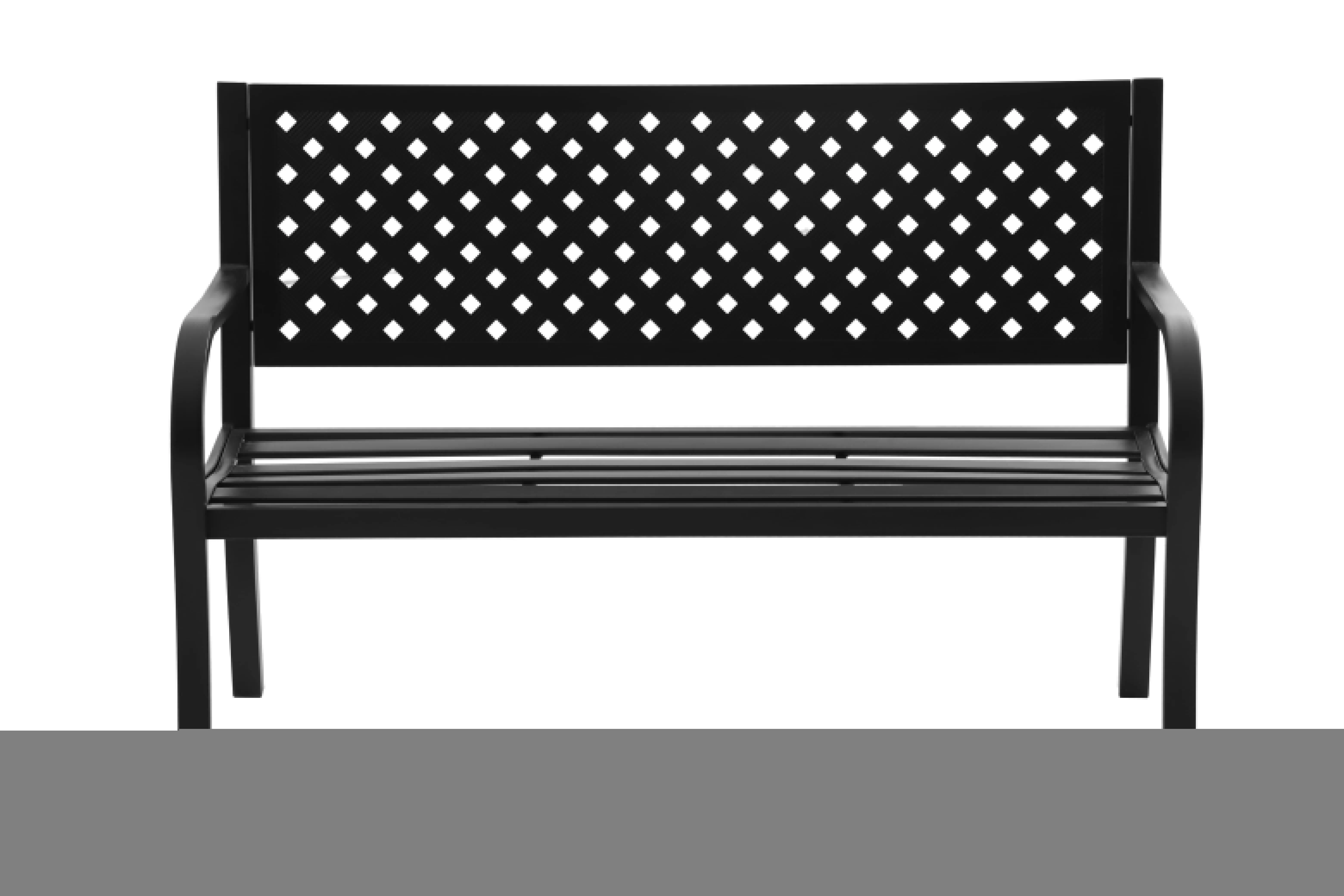 Lattice High Back Slat Seat Steel Outdoor Bench, Black - Seats 2