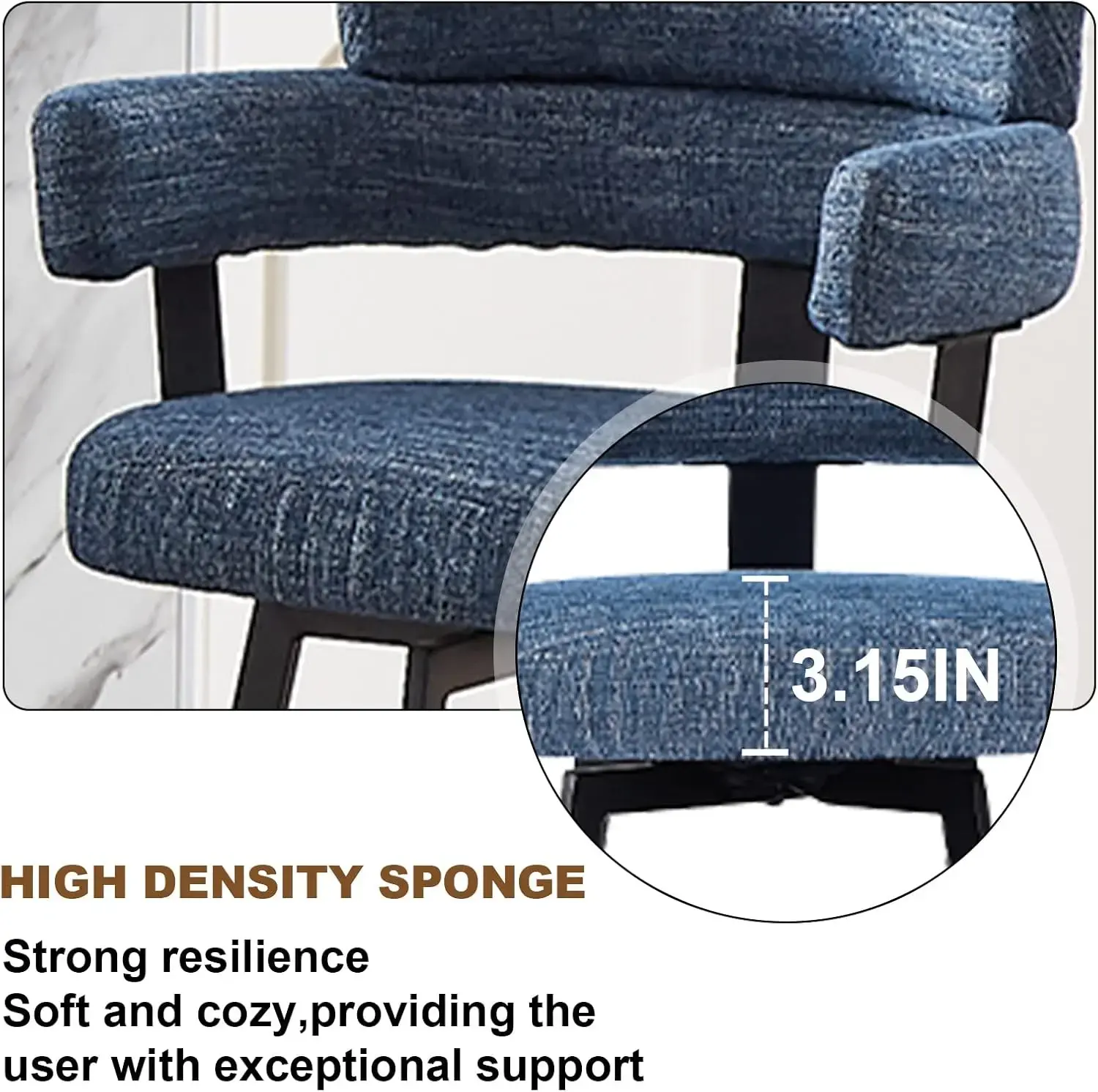 Counter Height Bar Stools with Full Back – Swivel Counter Stools Set of 2 with Linen Padded Back, Metal Footrest,Blue 24 inch