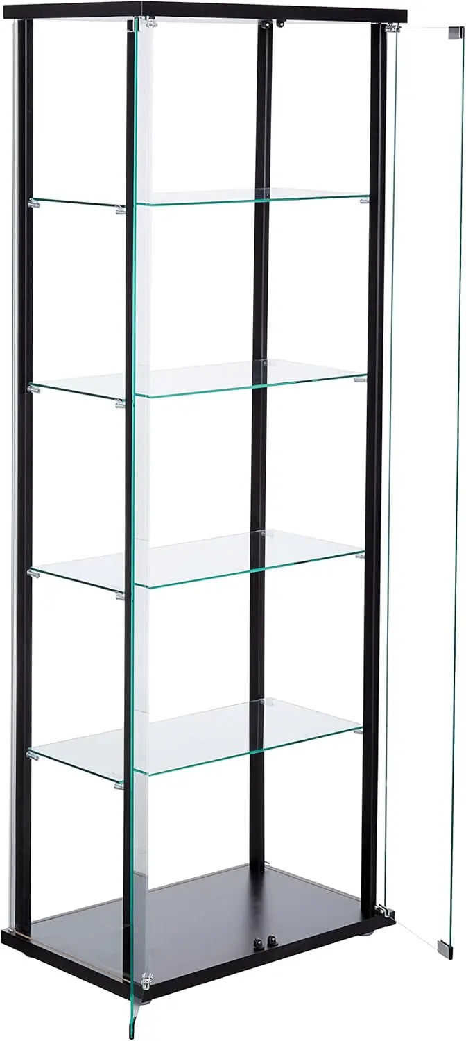 Delphinium 64-inch 5-Shelf Clear Glass Curio Display Case, Tall Cabinet with Tempered Glass Shelves, 4-Shelf Display Shelf