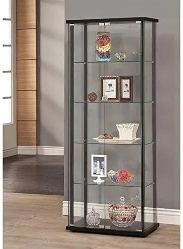 Delphinium 64-inch 5-Shelf Clear Glass Curio Display Case, Tall Cabinet with Tempered Glass Shelves, 4-Shelf Display Shelf