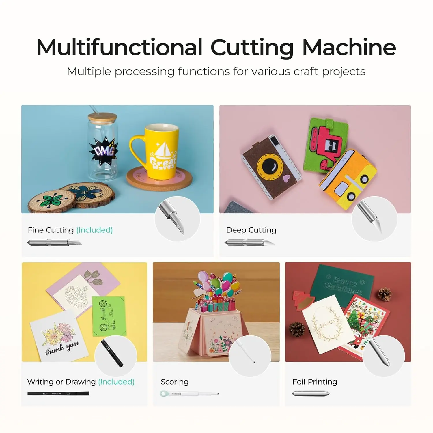 Cutting Machine 2 by HTVRONT - 5 in 1 Vinyl Cutter Machine with 5X Cutting Force, Cuts 100+ Materials, AI Painting, 13'' Smart