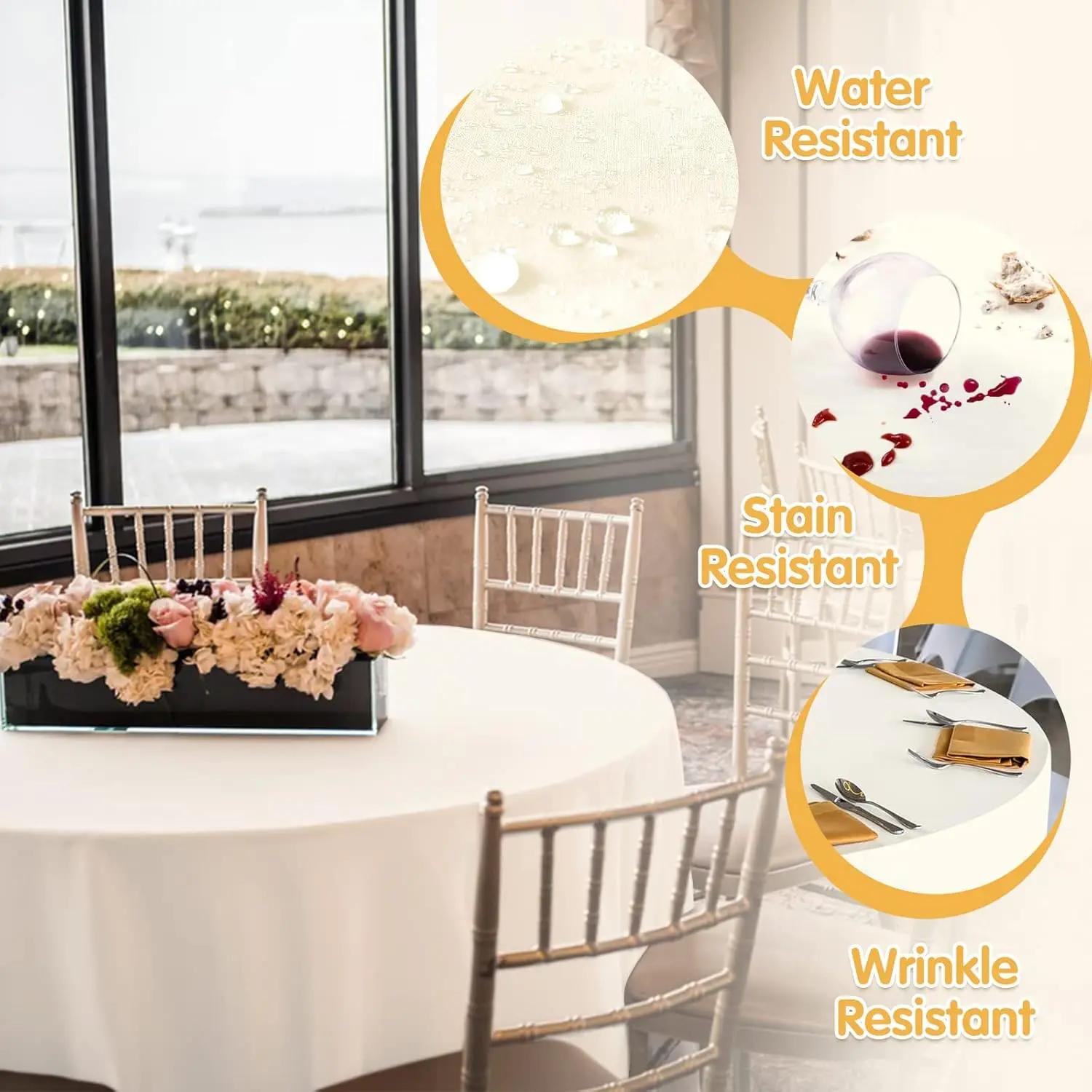 6 Pack Ivory Round Tablecloths 120 Inch - Circle Bulk Linen Polyester Fabric Washable Table Cloth Cover for Wedding Reception