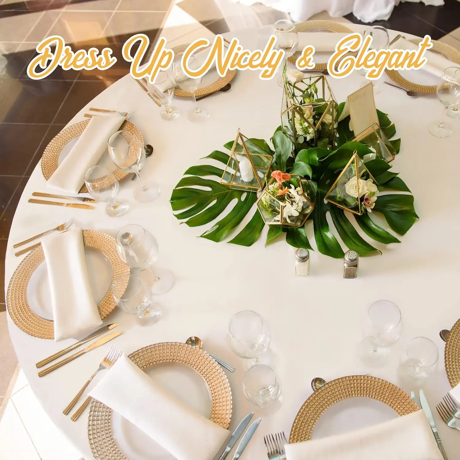 6 Pack Ivory Round Tablecloths 120 Inch - Circle Bulk Linen Polyester Fabric Washable Table Cloth Cover for Wedding Reception
