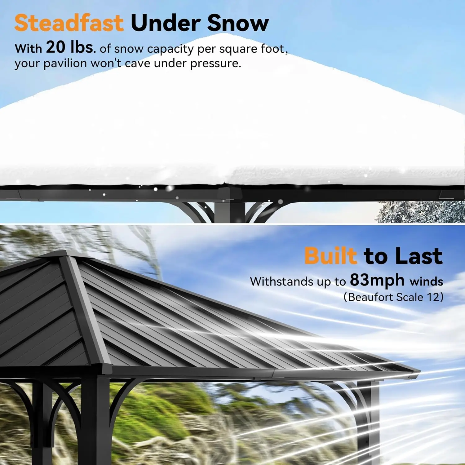 Modern Shade 8'x8' Hardtop Gazebo with Galvanized Steel Roof & Detachable Curtains, Permanent Metal Gazebo Outdoor