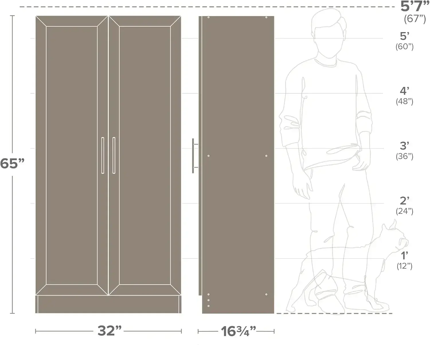 Elite Storage Cabinet, 16.75" D x 32" W x 65" H, Black