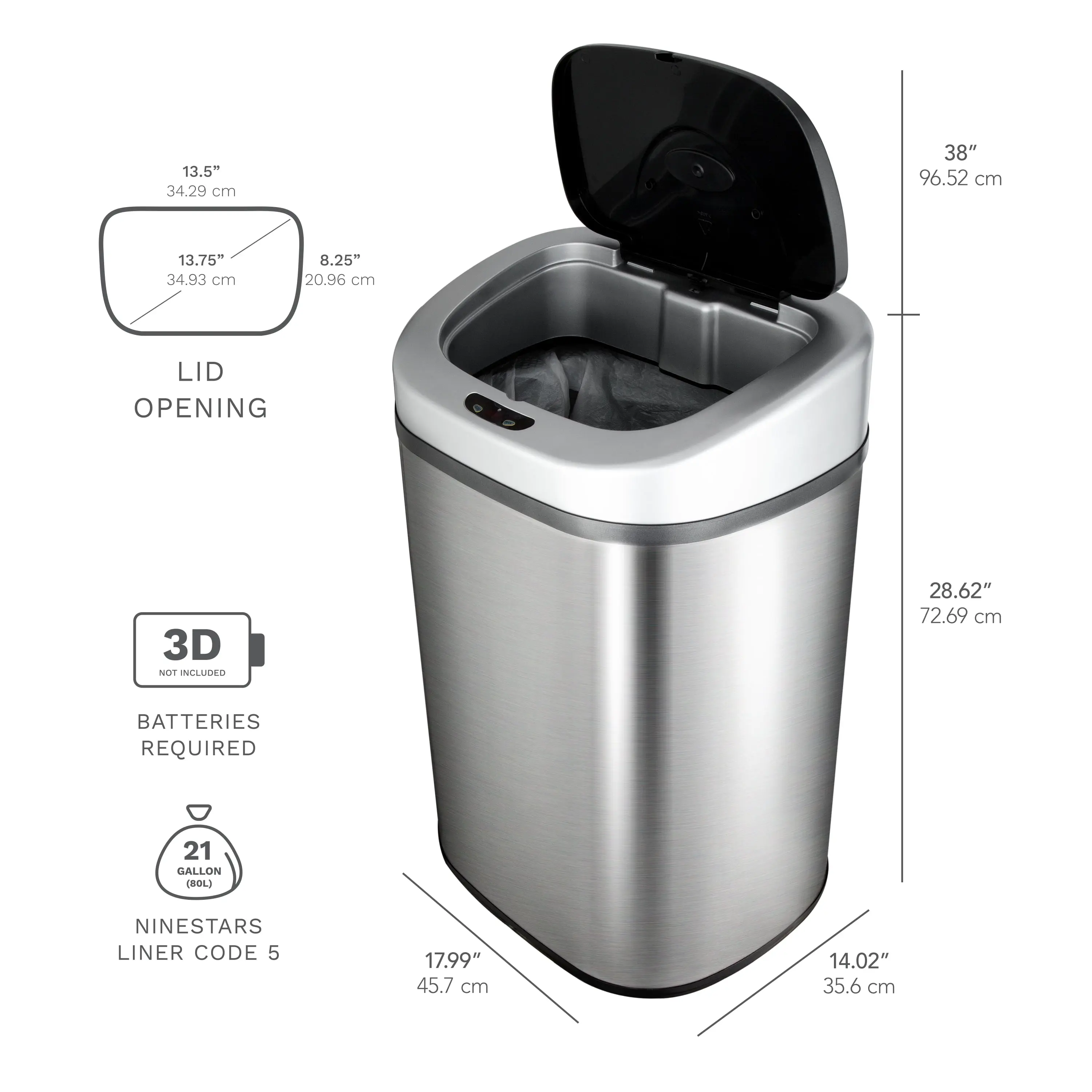 21.1 Gallon Trash Can, Motion Sensor Touchless Kitchen Trash Can, Stainless Steel