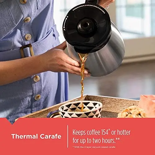 12-Cup Thermal Programmable Coffee maker, Brew Strength Selector, Auto-clean, Black and Silver