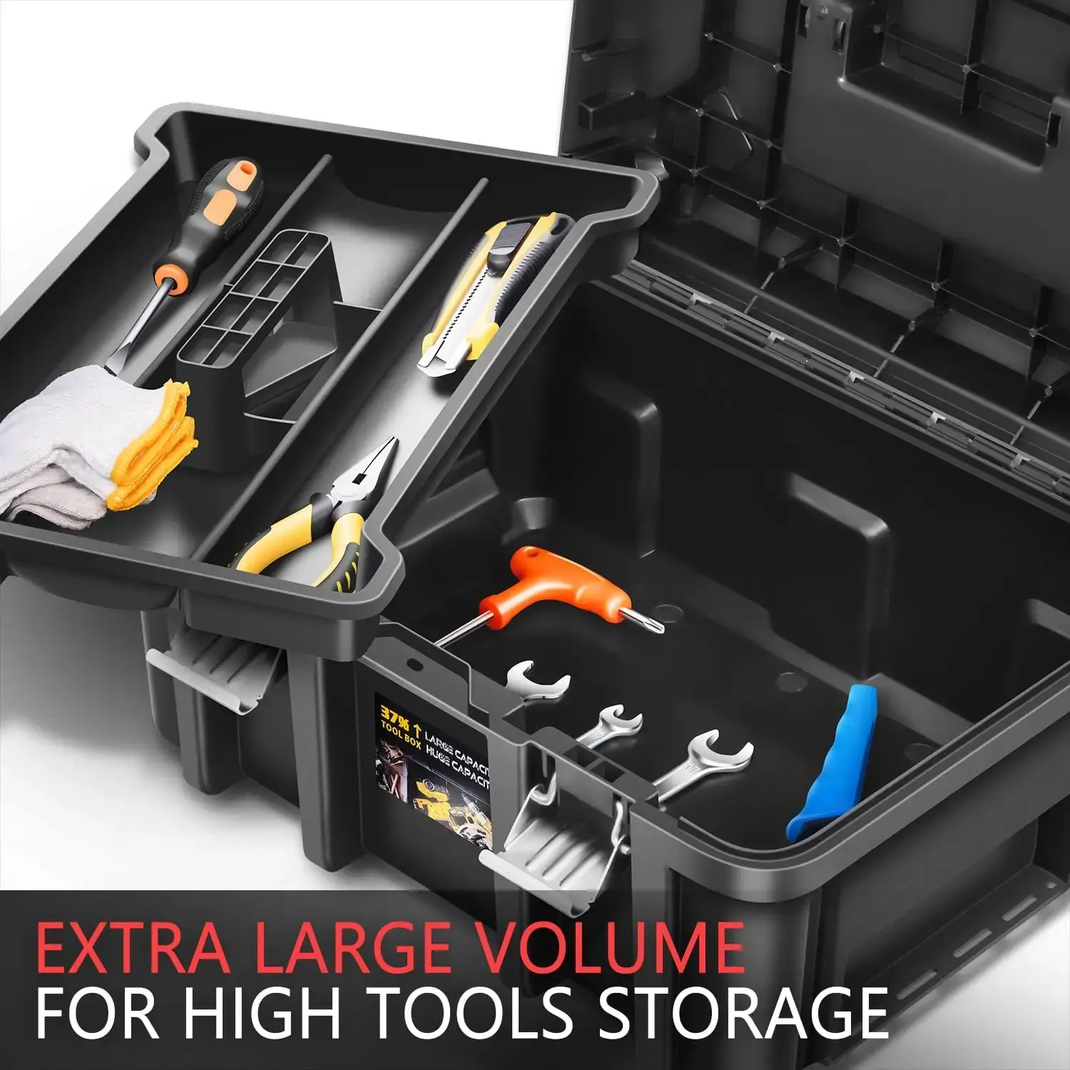 2pcs Tool Boxes Set - Lockable Organizer Storage Portable Toolbox with Removable Tray for Workshop Garage