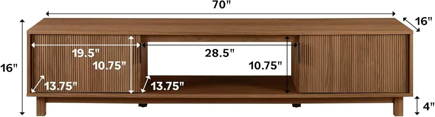 Walton Modern Fluted-Door Low Stand for TVs up to 80 Inches, 70 x 15.75 x 16 inches, Mocha