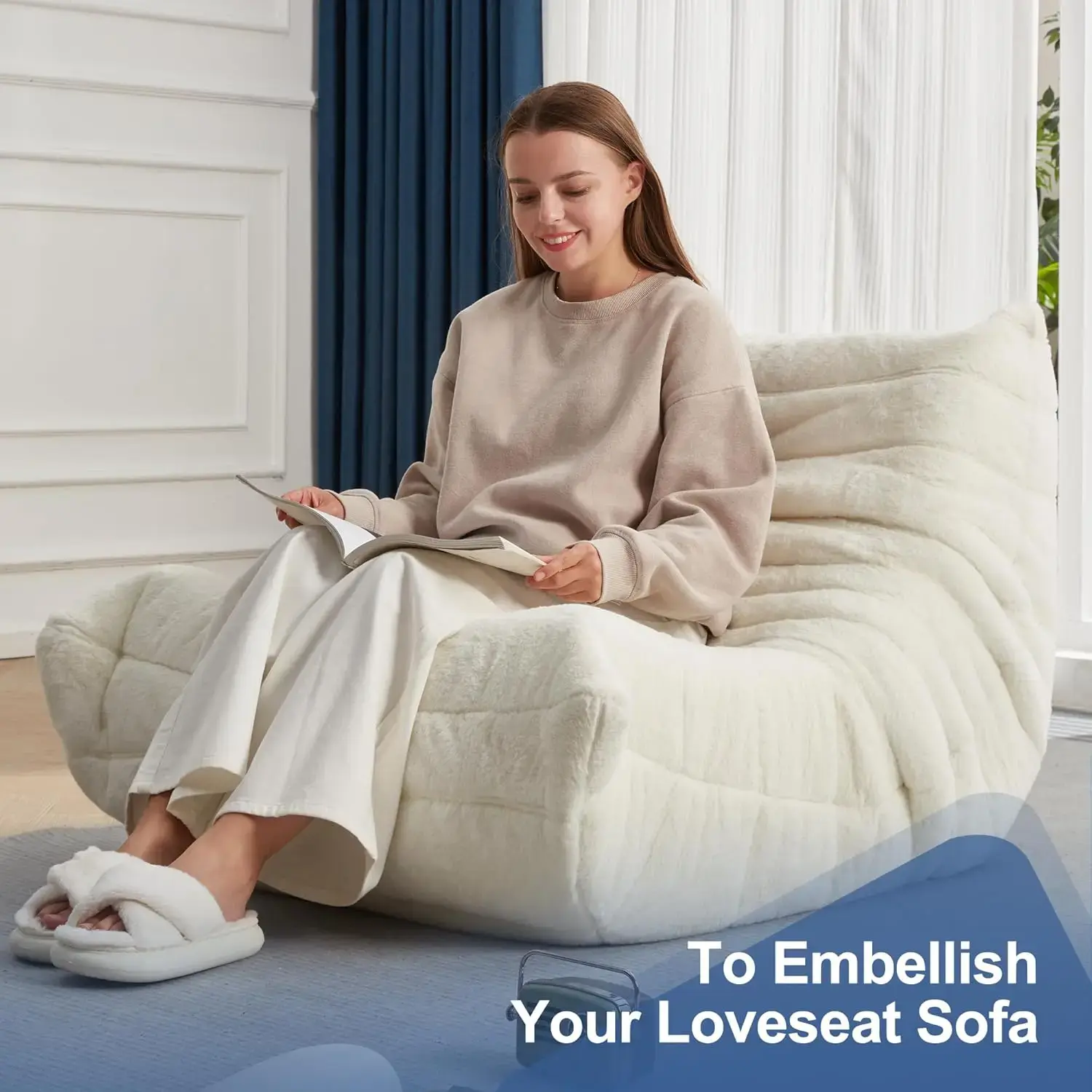 Chairs for Adults Giant Chair Memory Foam BeanBag Chair Big  Sofa with Filler Faux Fur Fireside Beanbags Lazy  (White Plush)