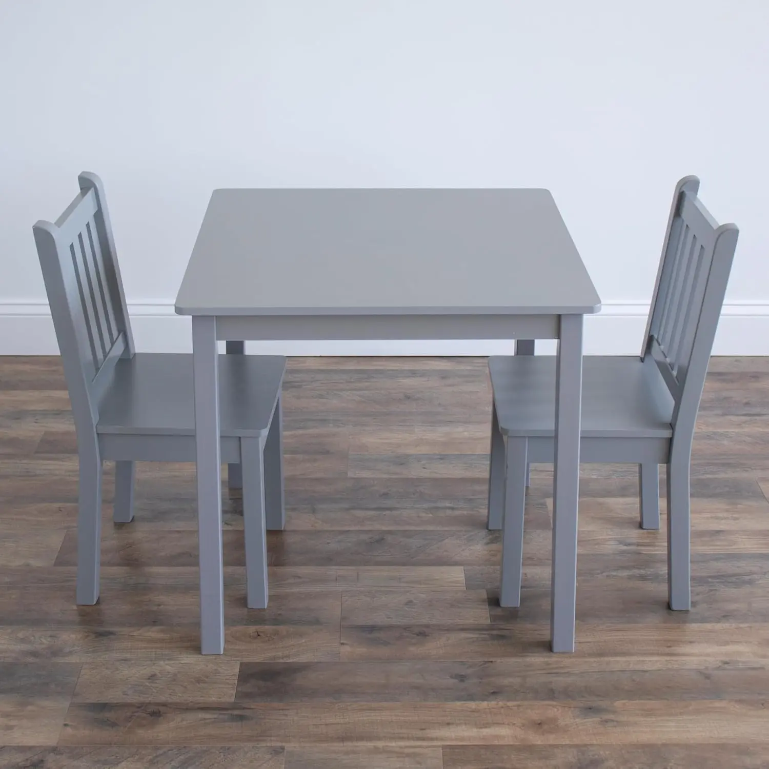 Kids Wooden Table and 2 Chairs Set, Grey - Square Kids Table and Chair Set for Toddlers and Children for Arts, Crafts, a