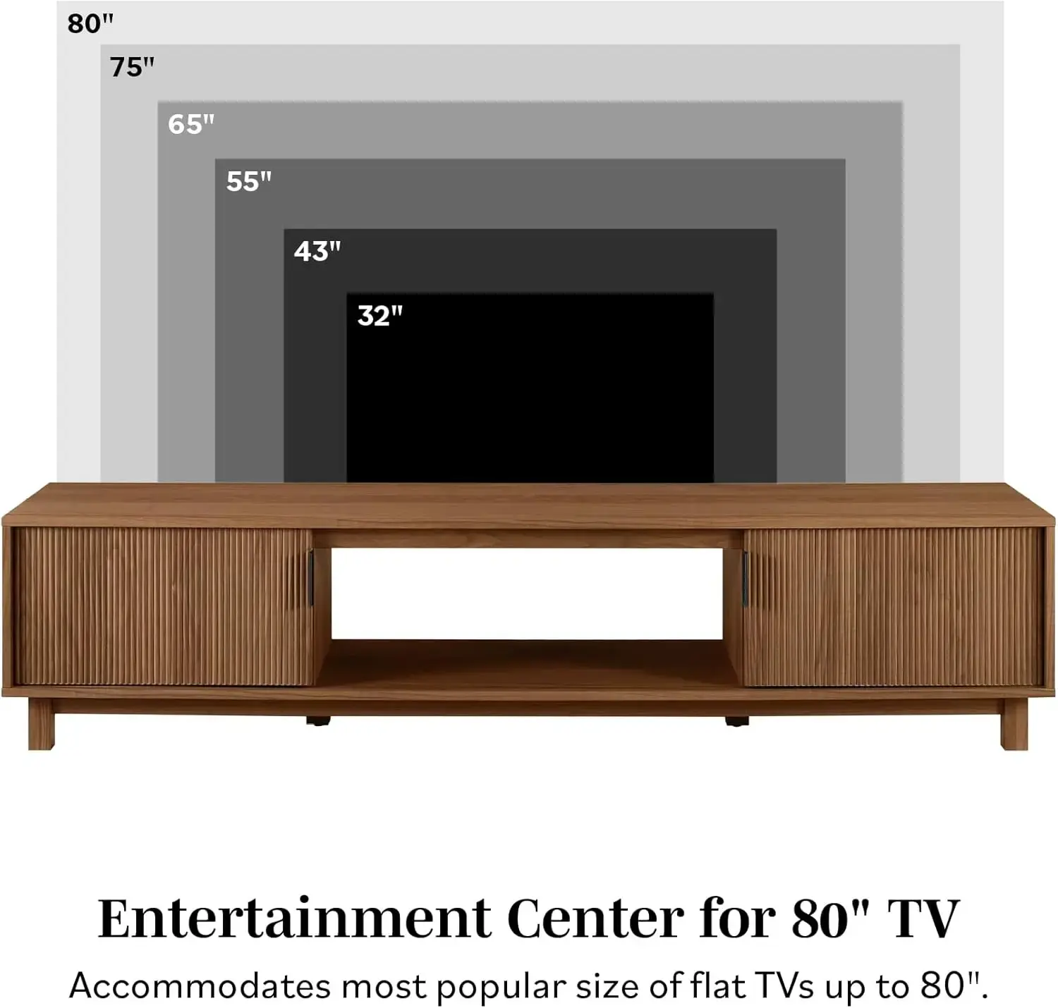 Walton Modern Fluted-Door Low Stand for TVs up to 80 Inches, 70 x 15.75 x 16 inches, Mocha