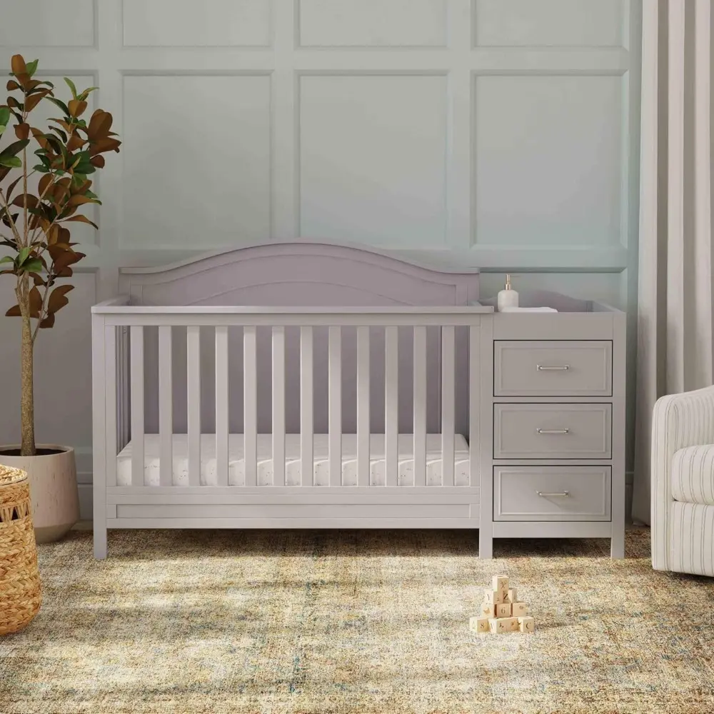 Charlie 4-in-1 Convertible Baby Crib w/Changing Table - Wooden Toddler Bed, Daybed & Twin Bed Conversion - GREENGUARD Gold Cert