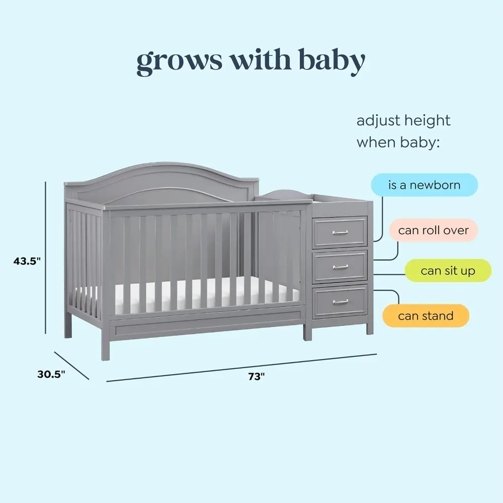 Charlie 4-in-1 Convertible Baby Crib w/Changing Table - Wooden Toddler Bed, Daybed & Twin Bed Conversion - GREENGUARD Gold Cert