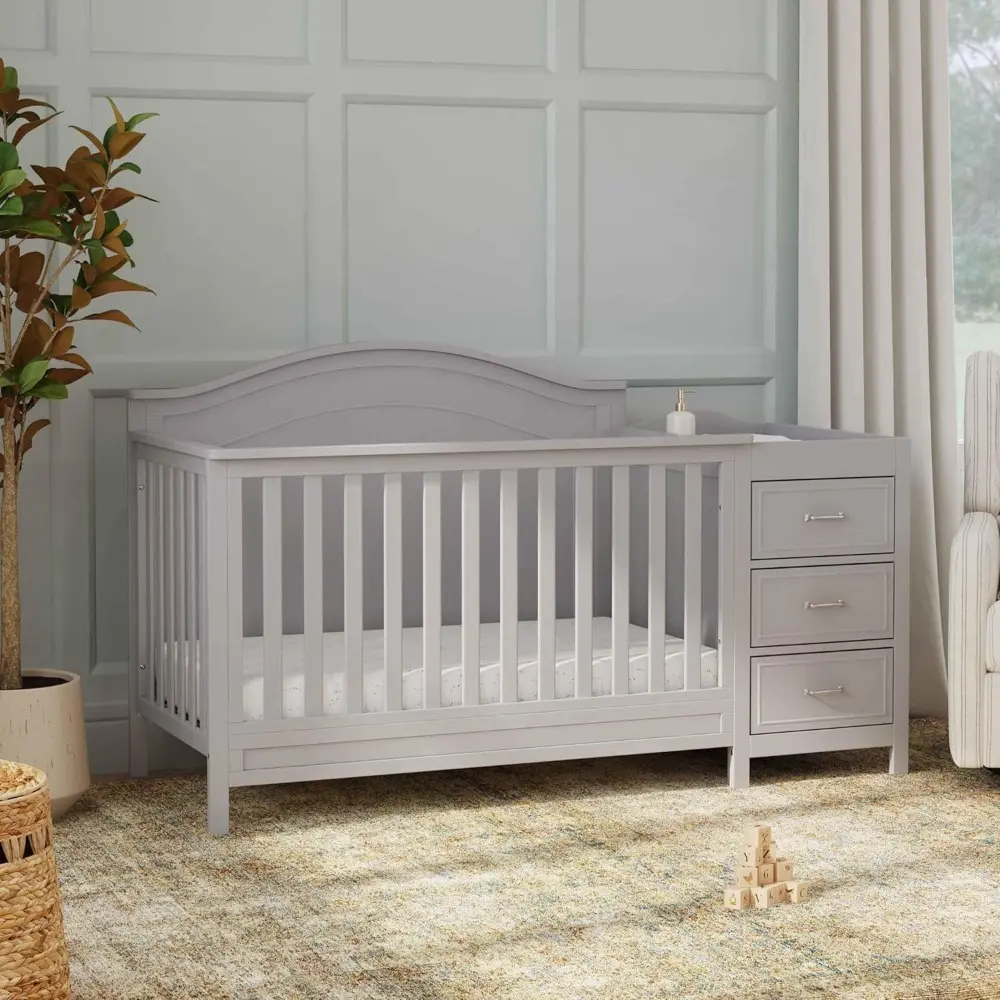 Charlie 4-in-1 Convertible Baby Crib w/Changing Table - Wooden Toddler Bed, Daybed & Twin Bed Conversion - GREENGUARD Gold Cert