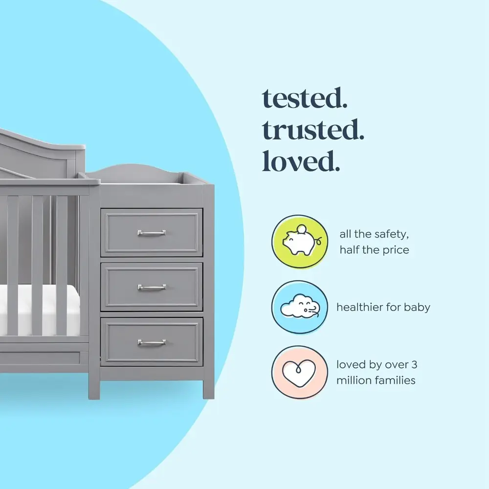 Charlie 4-in-1 Convertible Baby Crib w/Changing Table - Wooden Toddler Bed, Daybed & Twin Bed Conversion - GREENGUARD Gold Cert