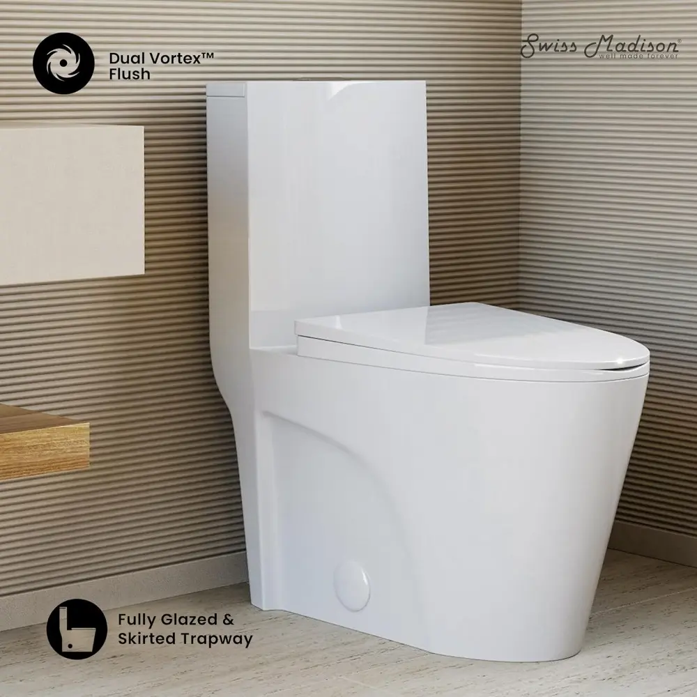 SM-1T254 St. Tropez One Piece Toilet Dual Tornado Flush 0.8/1.28 GPF with Soft Closing Seat, Comfort Height
