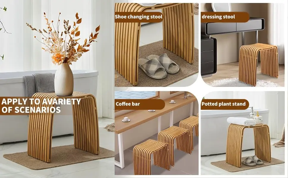 Bamboo Dining Stool and Chair - Durable and Beautifully Designed for Dining Room, Living Room, Bedroom and Bathroom