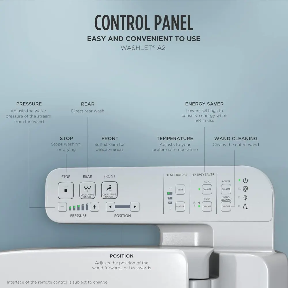 WASHLET A2 Electronic Bidet Toilet Seat with Heated Seat and SoftClose Lid, Elongated, Cotton White - SW3004#01