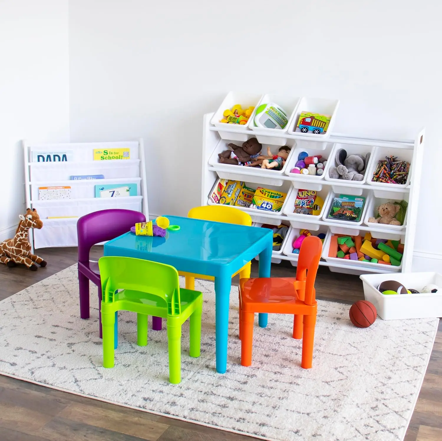 Kids Table and 4 Chair Set, Blue Table with Chairs - Sturdy Toddler Activity Table for Playtime, Arts, Crafts, Reading,