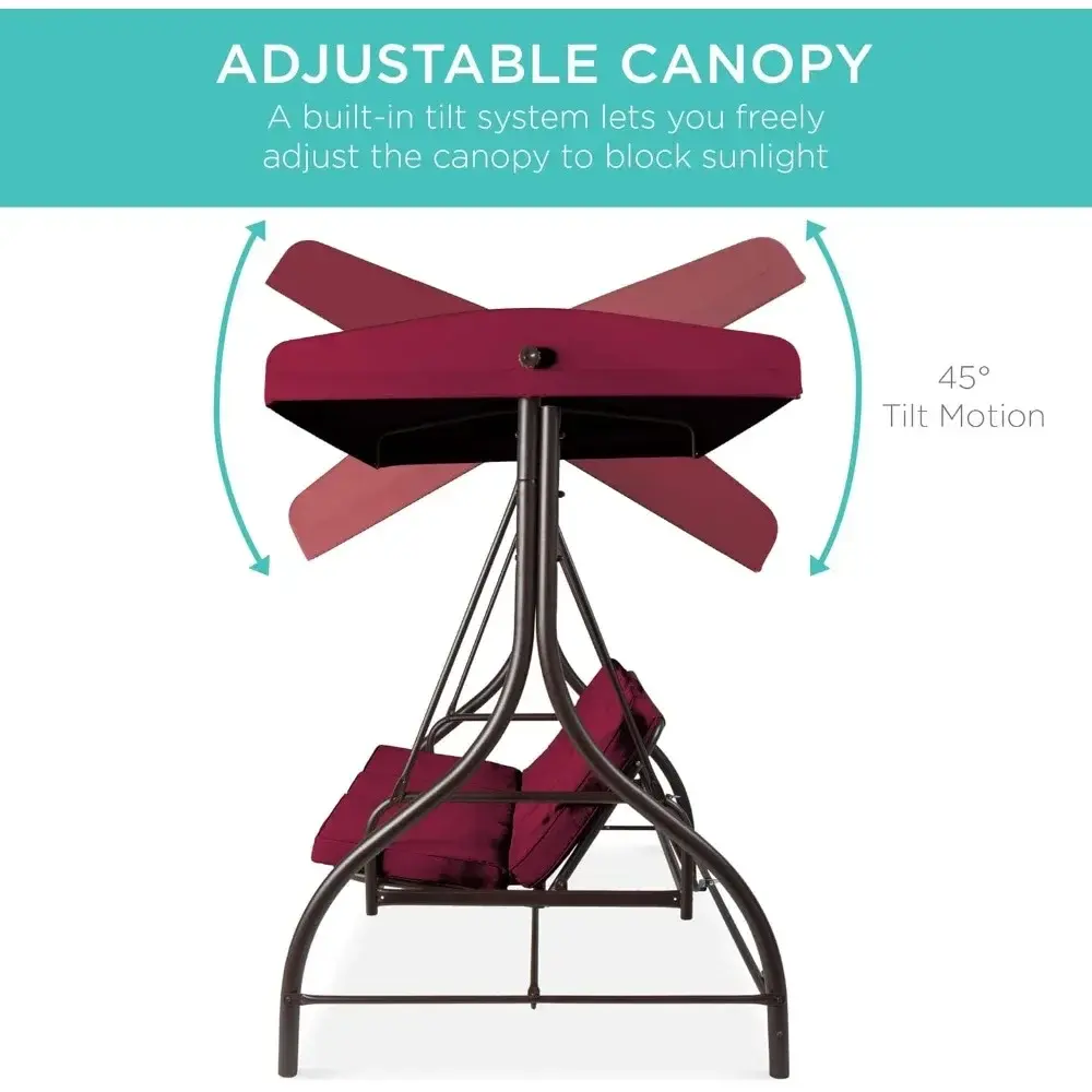 3-Seat Outdoor Large Converting Canopy Swing Glider, Patio Hammock Lounge Chair for Porch, Backyard w/Flatbed, Adjustable Shade