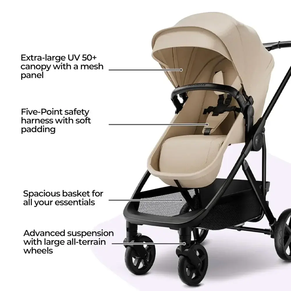 MAMA & BABY Rovee Bassinet Baby Stroller, 2-in-1 Foldable Infant Stroller with Reversible Seat, UPF 50+ Canopy, All-Terrain Whee
