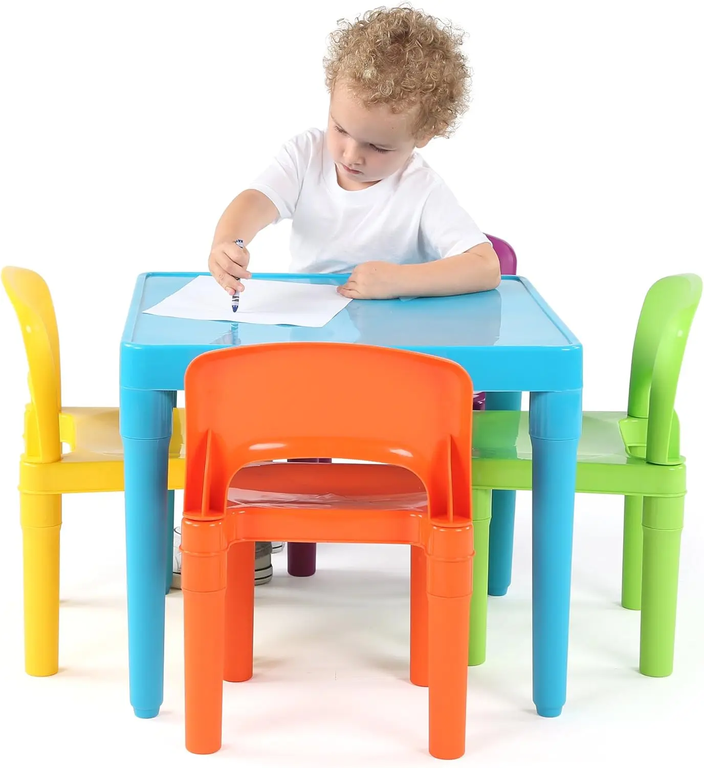 Kids Table and 4 Chair Set, Blue Table with Chairs - Sturdy Toddler Activity Table for Playtime, Arts, Crafts, Reading,