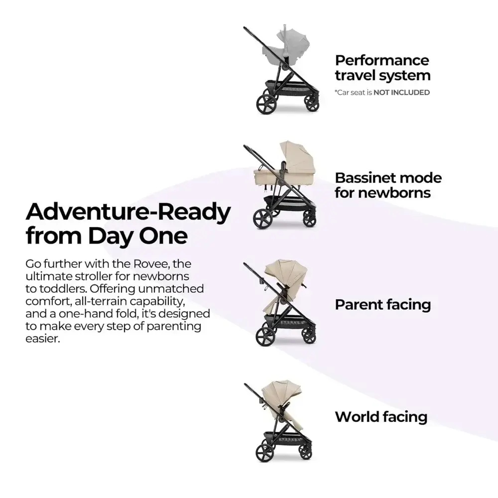 MAMA & BABY Rovee Bassinet Baby Stroller, 2-in-1 Foldable Infant Stroller with Reversible Seat, UPF 50+ Canopy, All-Terrain Whee