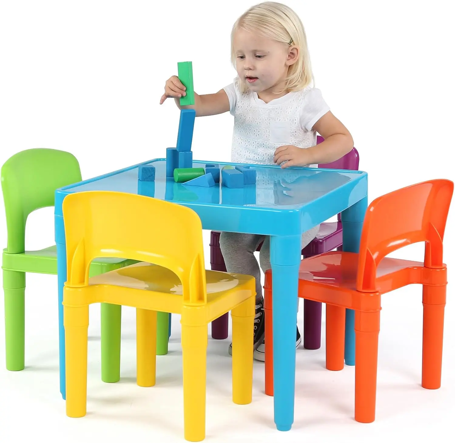 Kids Table and 4 Chair Set, Blue Table with Chairs - Sturdy Toddler Activity Table for Playtime, Arts, Crafts, Reading,