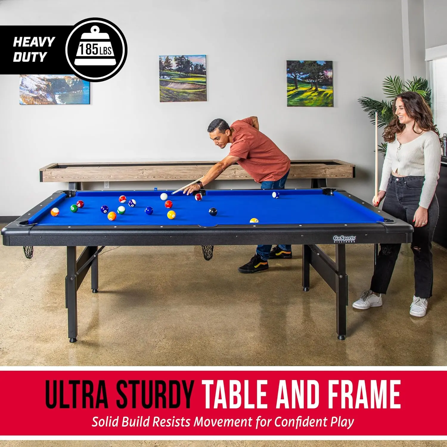 8 ft Billiards Table - Portable Pool Table - Includes Full Set of Balls, 2 Cue Sticks, Chalk and Felt Brush