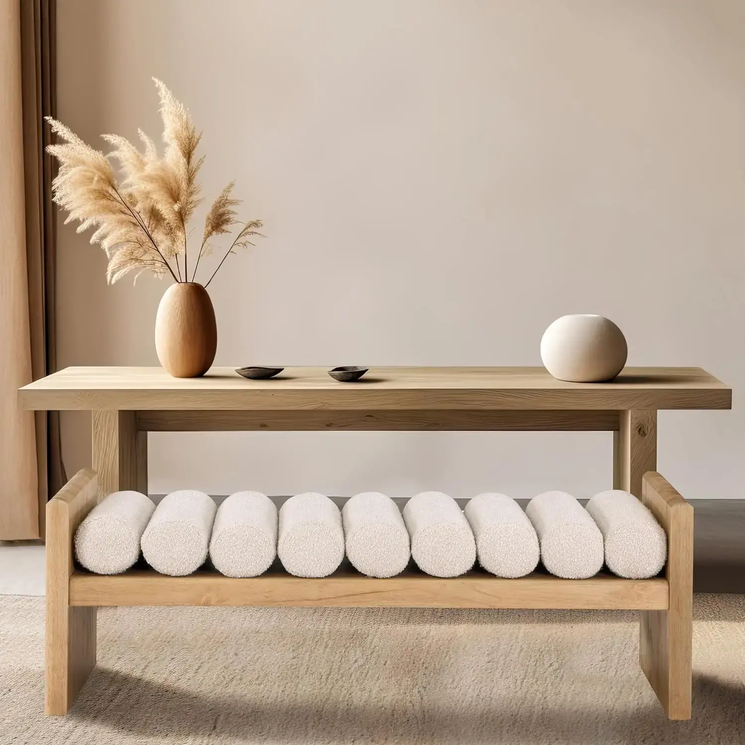 179Cream Waverly Collection Modern | Contemporary Bench with Solid Wood Rich Natural Finish,Cream