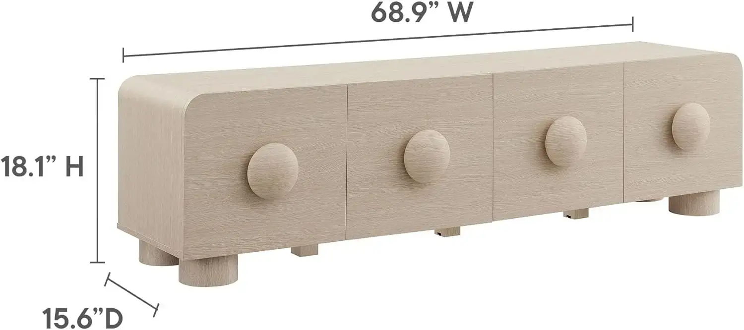 Sonnet 69" Retro Modern Low TV Stand in Ash