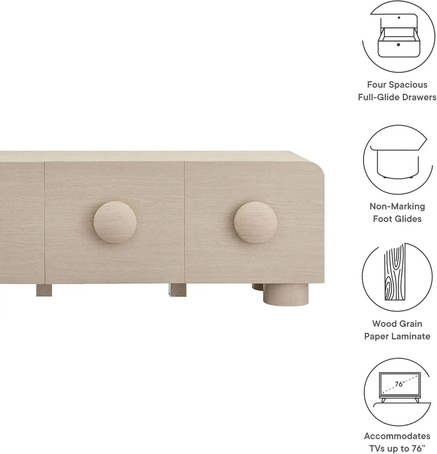 Sonnet 69" Retro Modern Low TV Stand in Ash