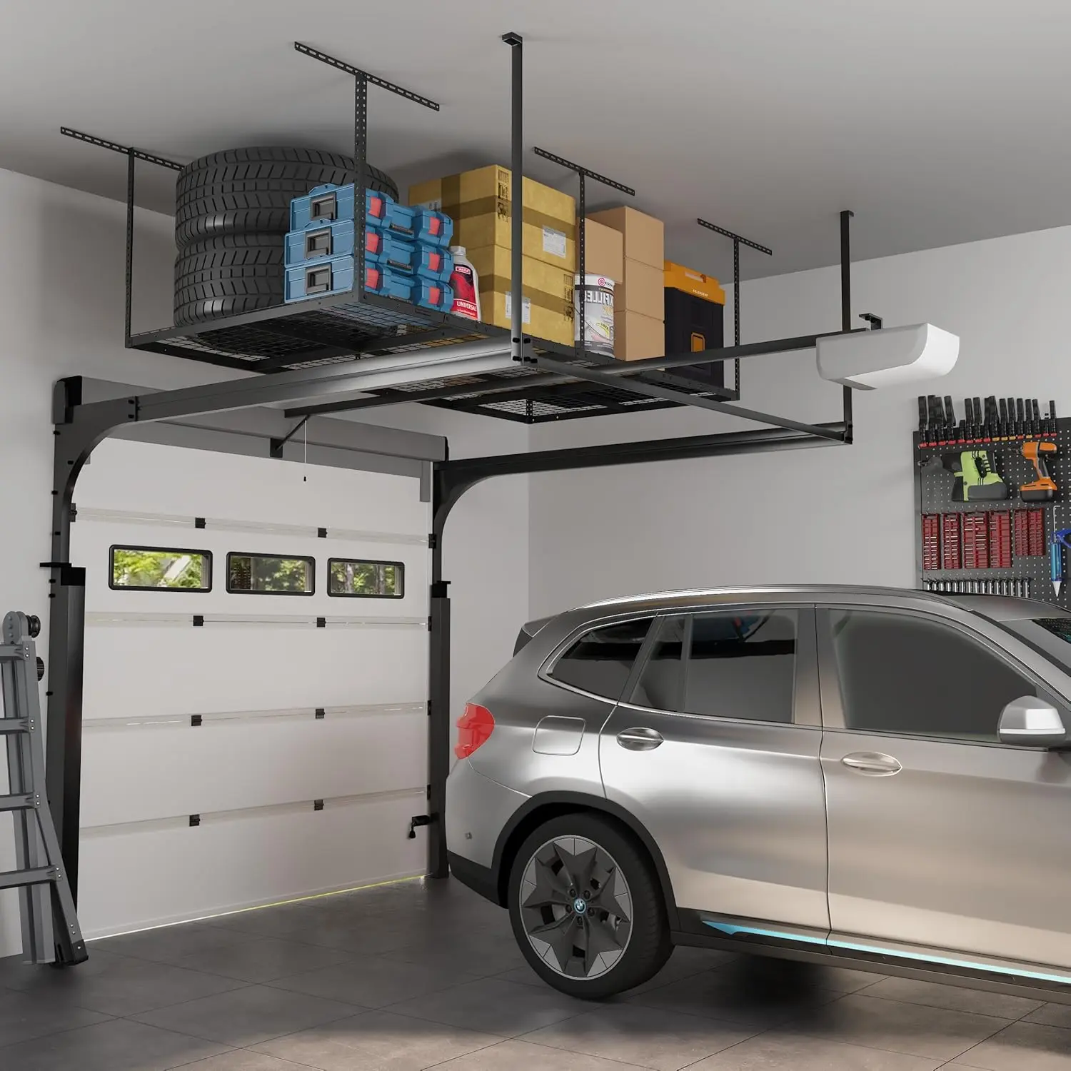 4x8 Overhead Garage Storage Rack, Adjustable Garage Storage Organization Systerm, Heavy Duty Metal Garage Ceiling Storage Racks
