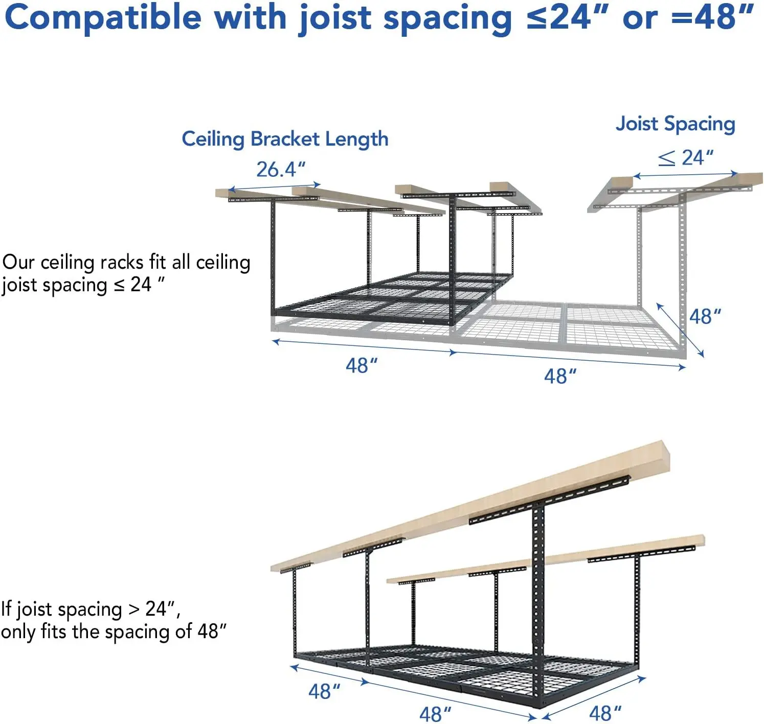 4x8 Overhead Garage Storage Rack, Adjustable Garage Storage Organization Systerm, Heavy Duty Metal Garage Ceiling Storage Racks
