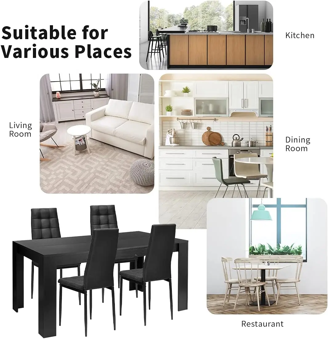 9 Pcs Dining Table Set, Wood Rectangular Table with 8 Upholstered Chairs Set, Modern Kitchen Table Set