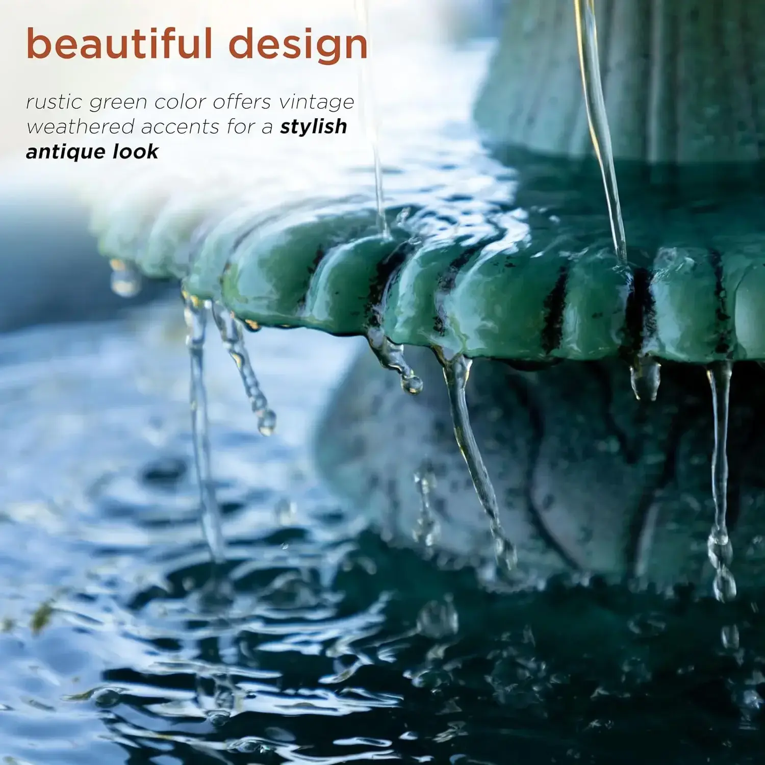 TEC106 Outdoor Floor 3-Tiered Pedestal Water Fountain and Birdbath, Pedestal Waterfall Fountain, 35", Green