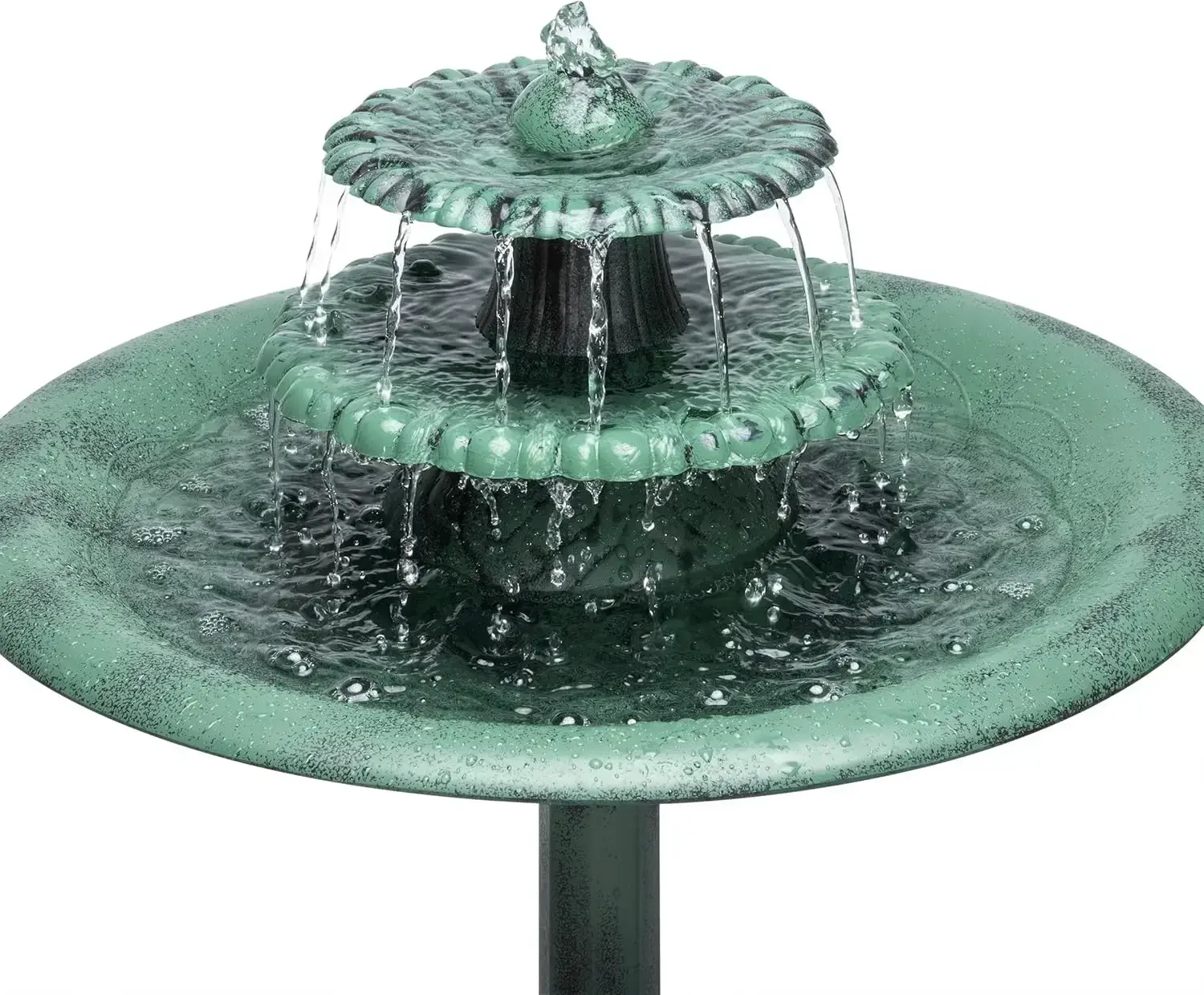 TEC106 Outdoor Floor 3-Tiered Pedestal Water Fountain and Birdbath, Pedestal Waterfall Fountain, 35", Green