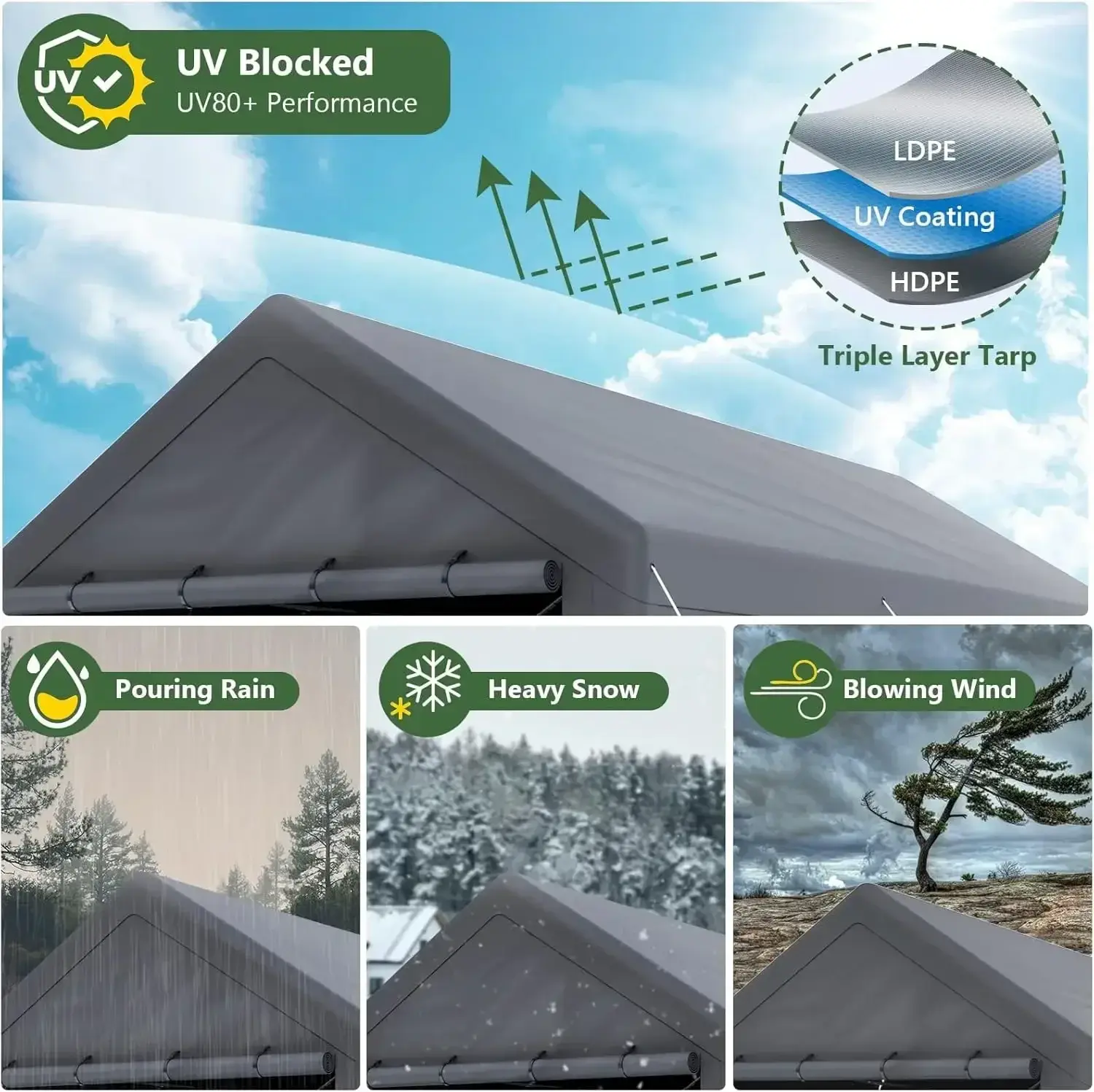 Carport 10x20 Ft Heavy Duty Canopy Steel Canopy Storage Shed,Portable Garage Party Tent, All-Season Tarp for Carport (Grey)
