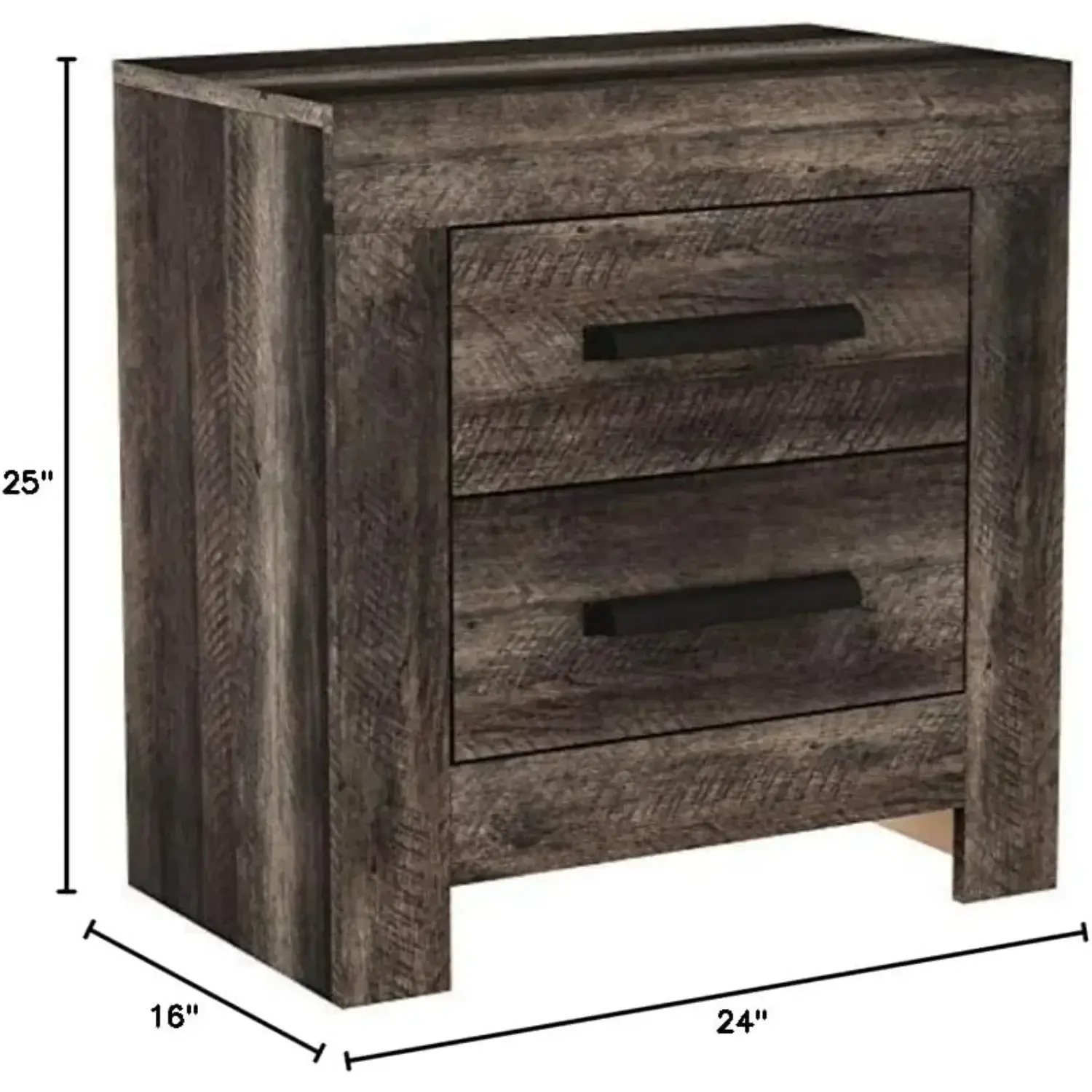 Wynnlow Rustic 2 Drawer Two Drawer Nightstand, Weathered Gray