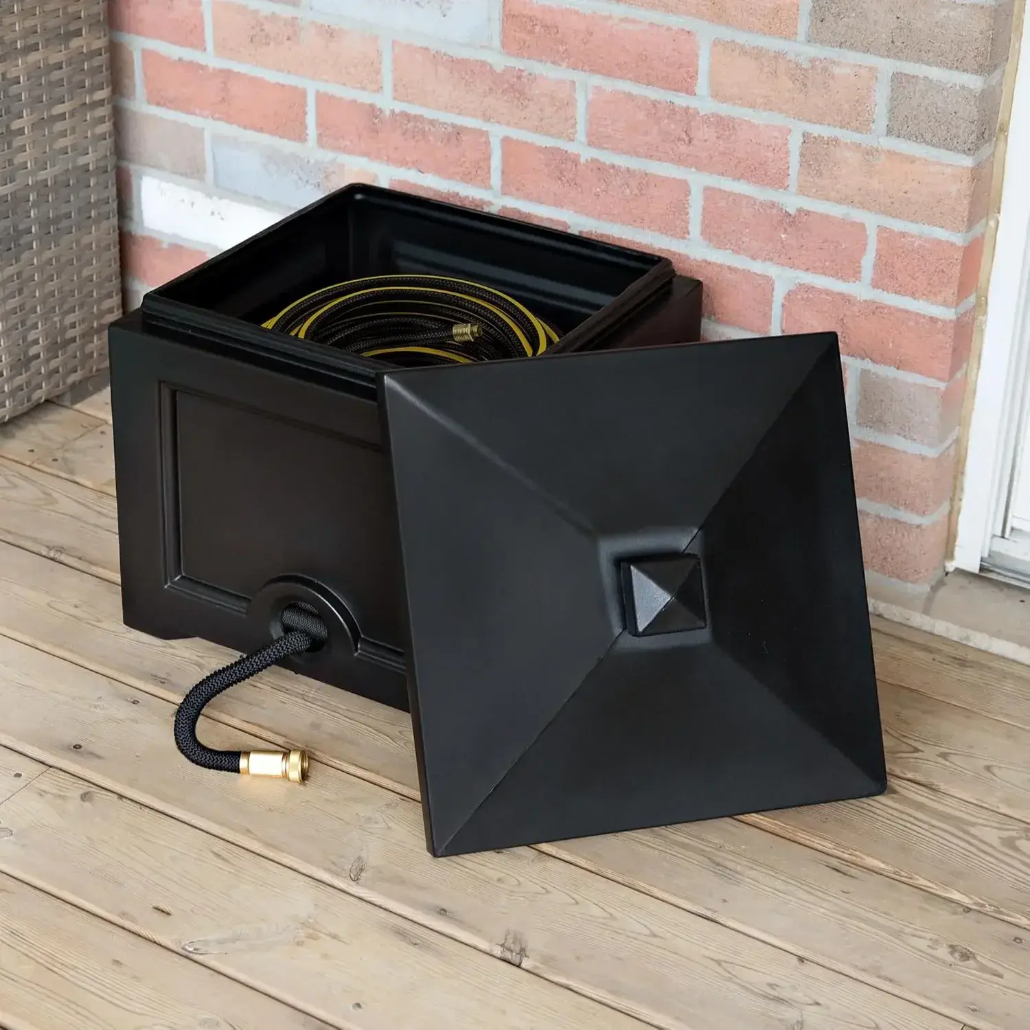 Fairfield Garden Hose Bin - Black - 17in L x 17in W x 18in H - Holds up to 100 ft. of standard garden hose (5858-B)