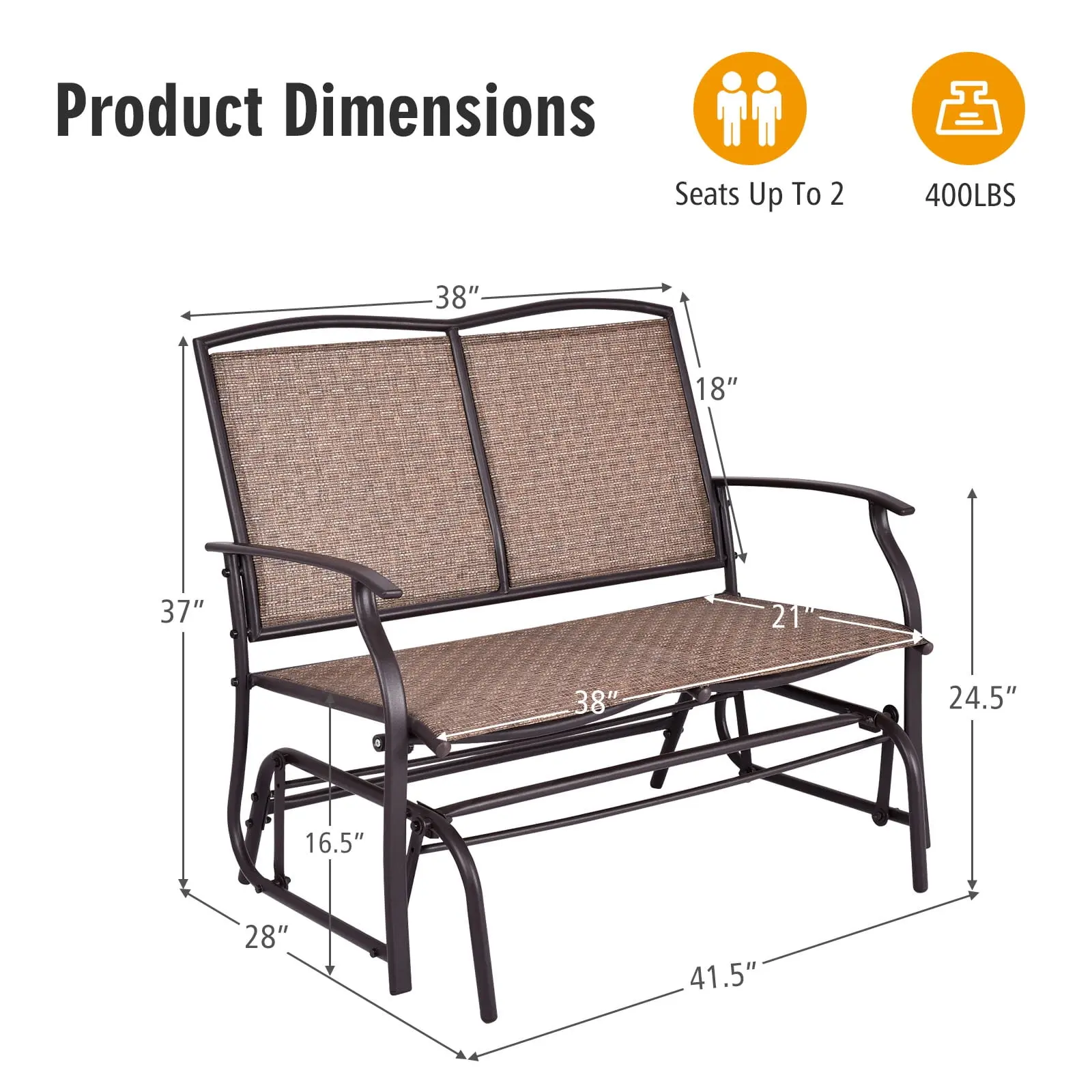 Patio Glider Outdoor Rocking Bench Double 2 Person Chair Loveseat Armchair Backyard