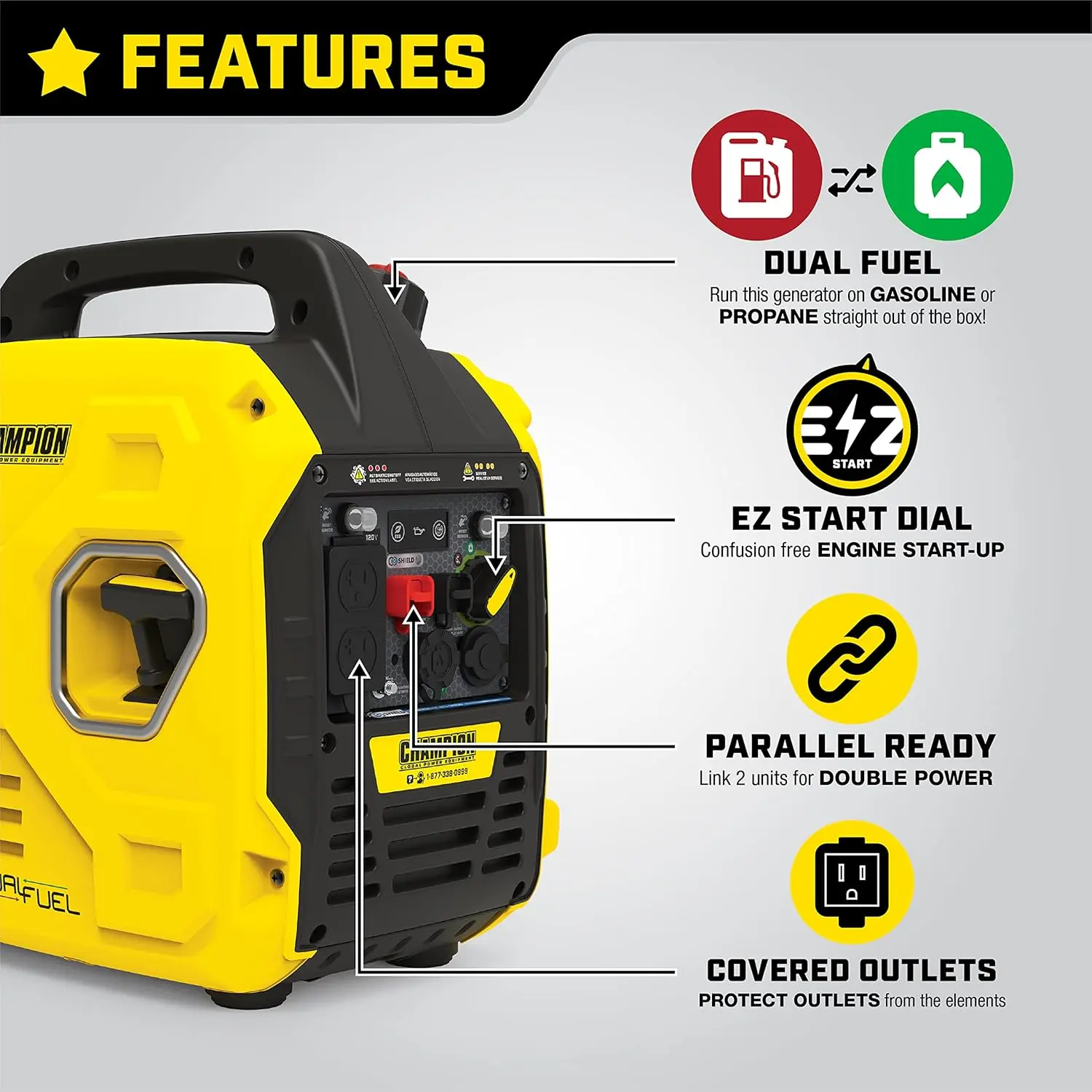 2500-Watt Dual Fuel Ultralight Portable Inverter Generator with Quiet Technology and CO Shield
