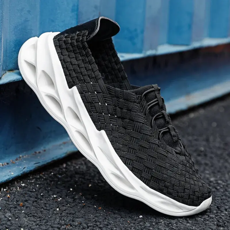 XIHAHA New Fashion Men's Shoes Comfort Breathable Woven Man Shoe Flat Bottom Sneakers Light Wear Resistant Outdoor Running Shoes